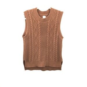 Joie Light Brown cable knit Sweater Vest cottagecore academia crew neck L